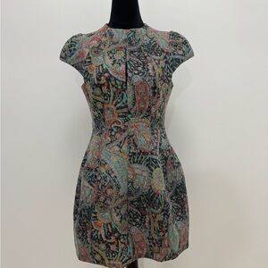 Carven Multicolor Paisley Cap Sleeve Mini Dress with pockets
